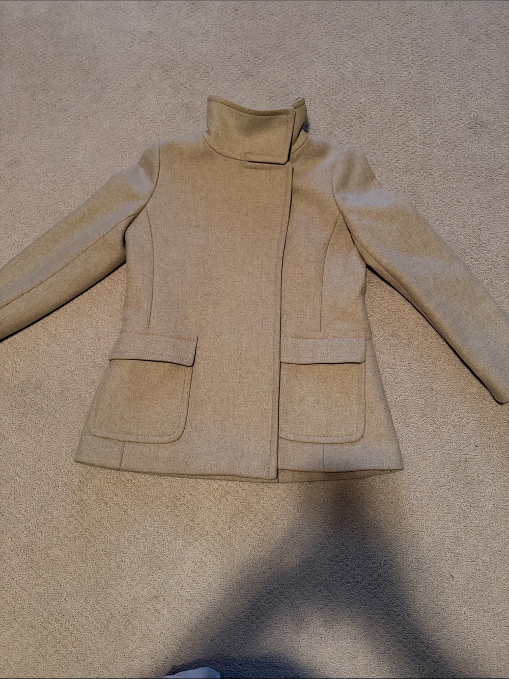 Ann Taylor Tan Stand-Collar Wool Pea Coat